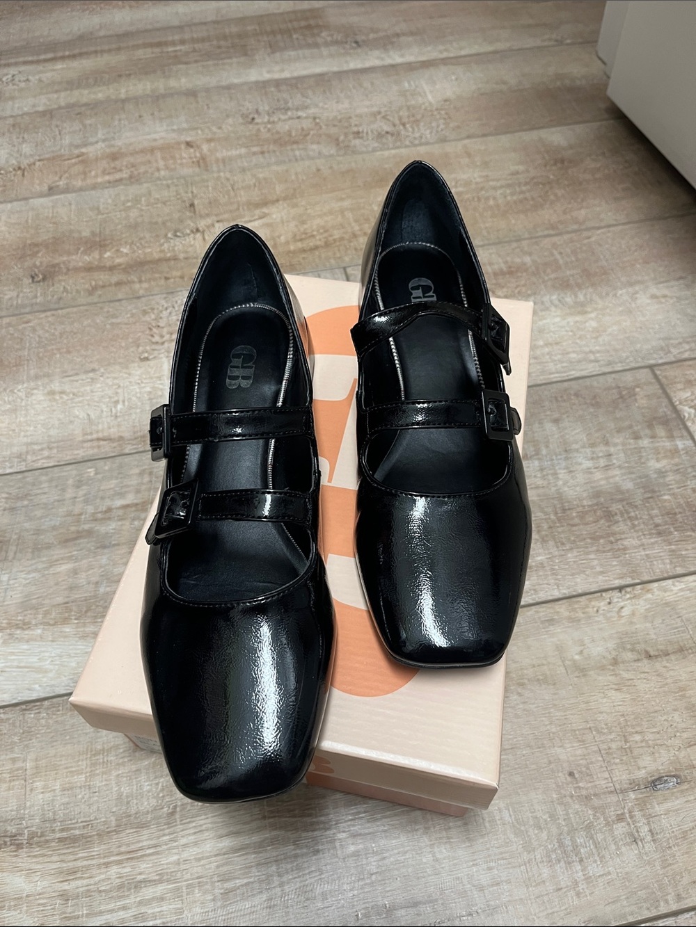 Gianni Bini Black Patent Double-Strap Mary Jane Block Heels - Picture 3 of 5